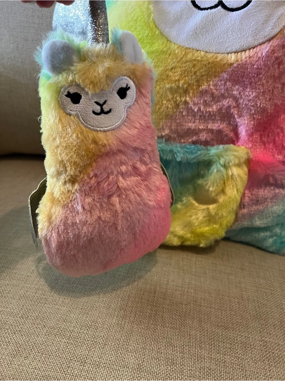 Justice Rainbow Plush Unicorn Llama Pillow in Pastel Yellow, Blue, Pink